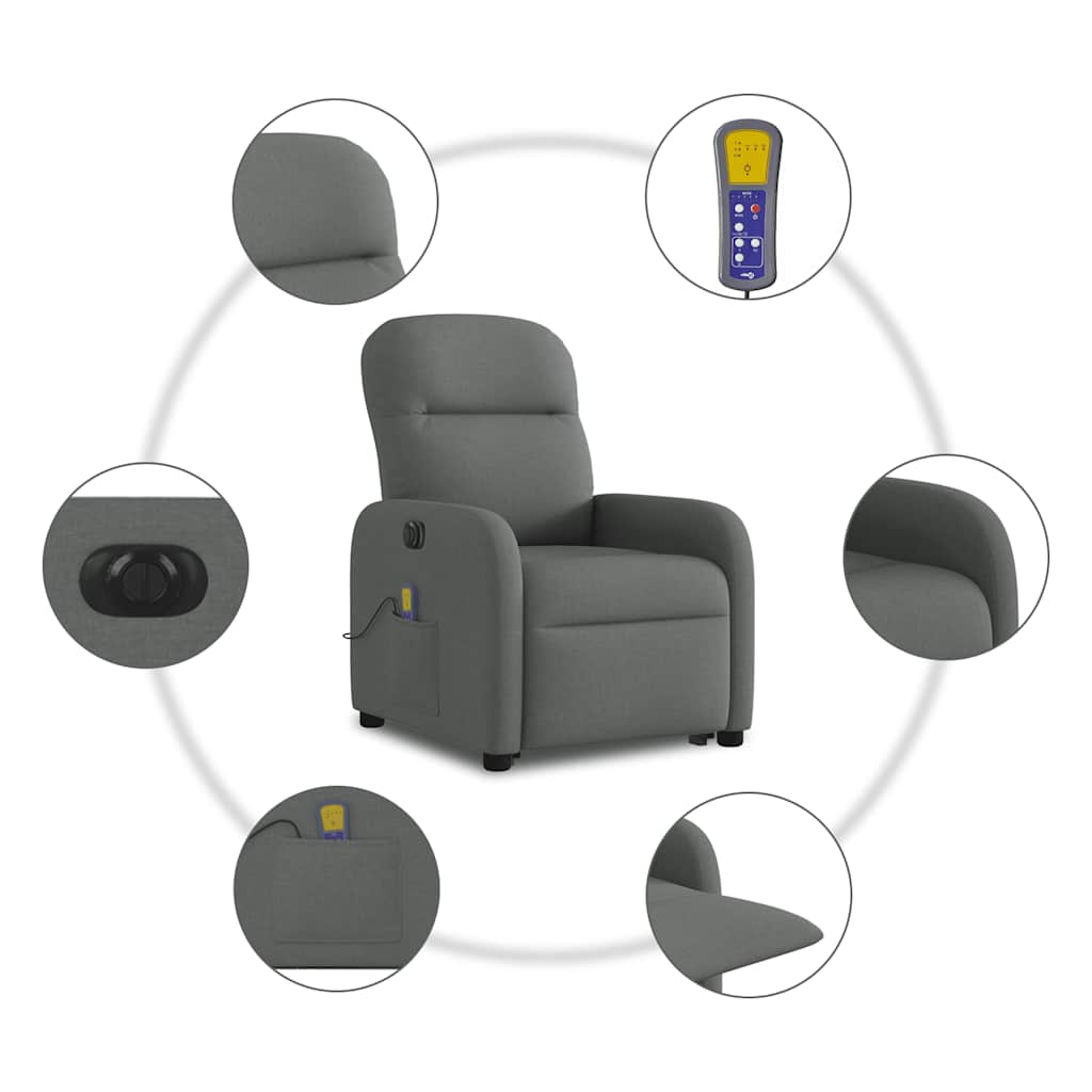 vidaXL Fauteuil de massage électrique releveur en tissu gris foncé