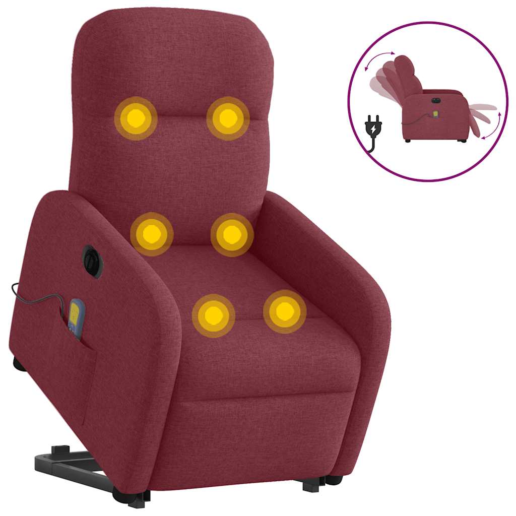 vidaXL Fauteuil de massage électrique releveur rouge bordeaux en tissu