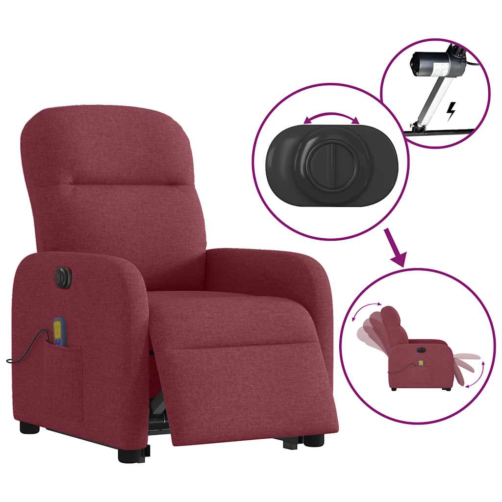 vidaXL Fauteuil de massage électrique releveur rouge bordeaux en tissu