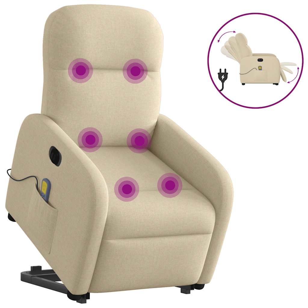 vidaXL Elektrischer Massagesessel mit Aufstehhilfe Creme Stoff