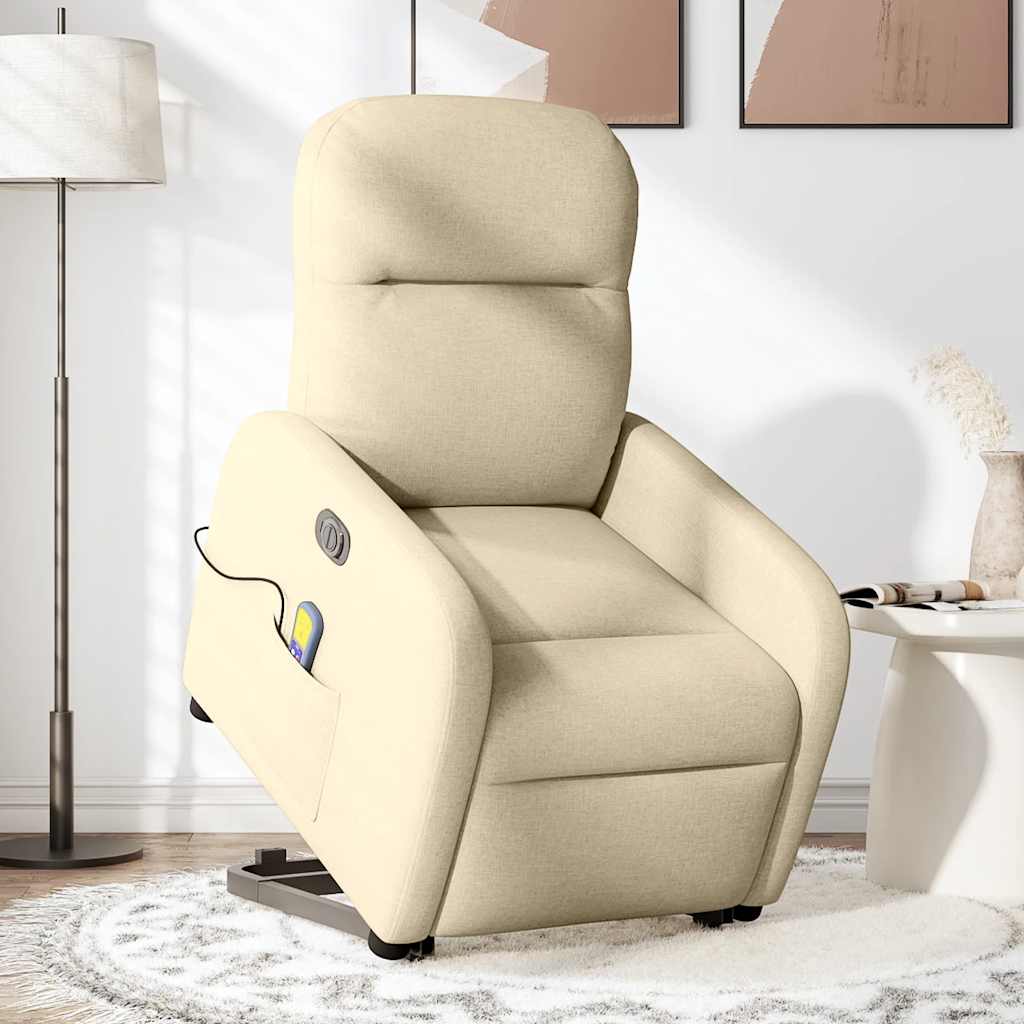 vidaXL Elektrischer Massagesessel mit Aufstehhilfe Creme Stoff