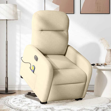 vidaXL Elektrischer Massagesessel mit Aufstehhilfe Creme Stoff