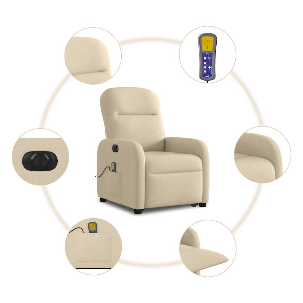 vidaXL Elektrischer Massagesessel mit Aufstehhilfe Creme Stoff