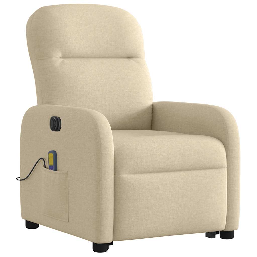 vidaXL Elektrischer Massagesessel mit Aufstehhilfe Creme Stoff