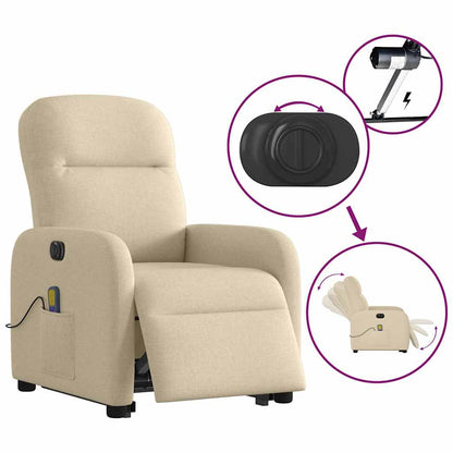 vidaXL Elektrischer Massagesessel mit Aufstehhilfe Creme Stoff