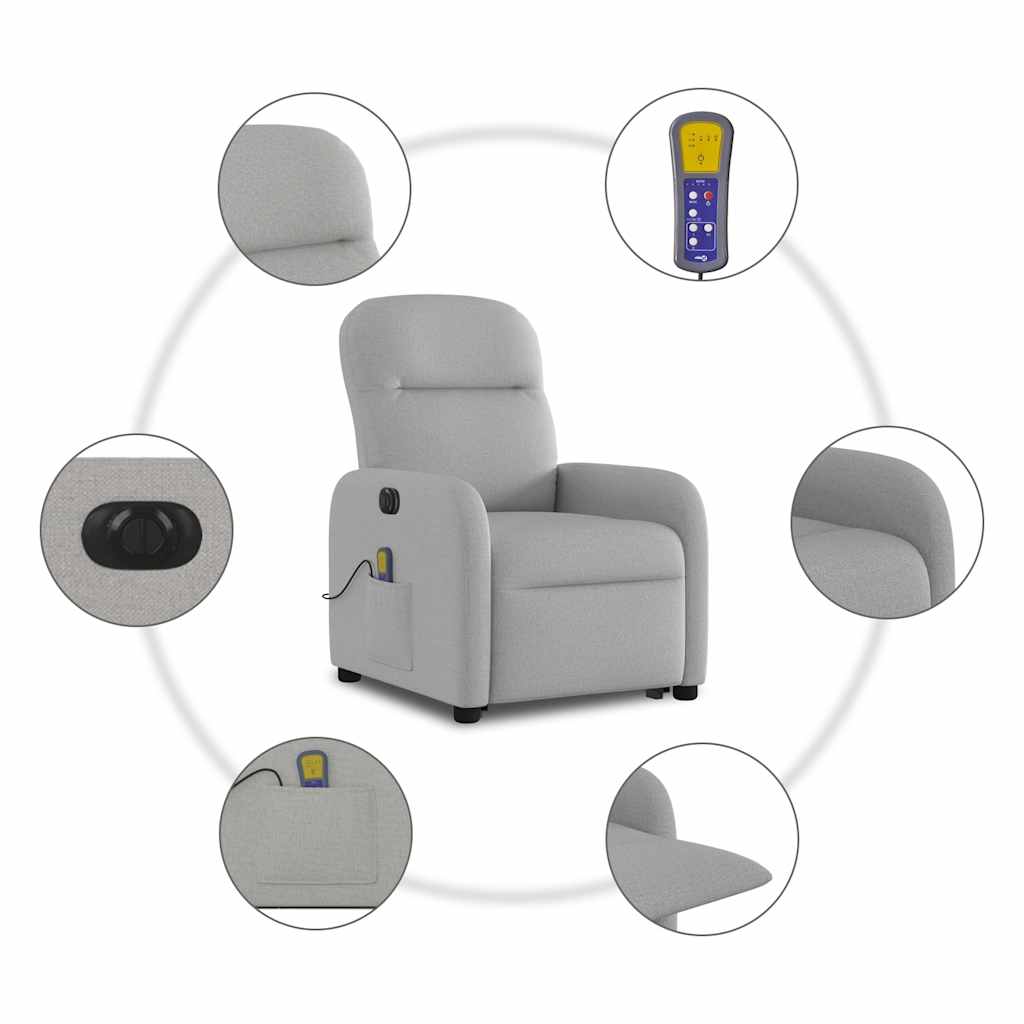 vidaXL Fauteuil de massage inclinable et releveur électrique Tissu gris nuage