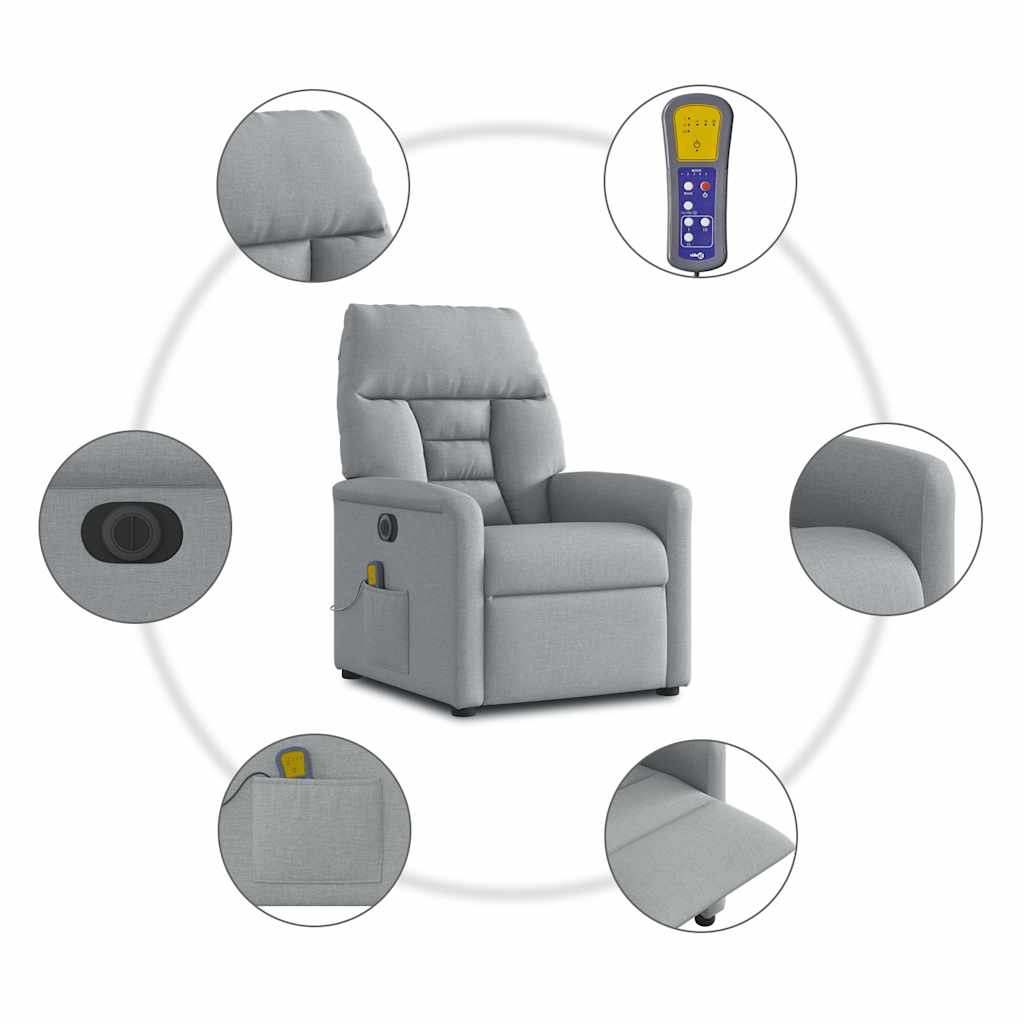 vidaXL Fauteuil de massage électrique Gris clair Tissu