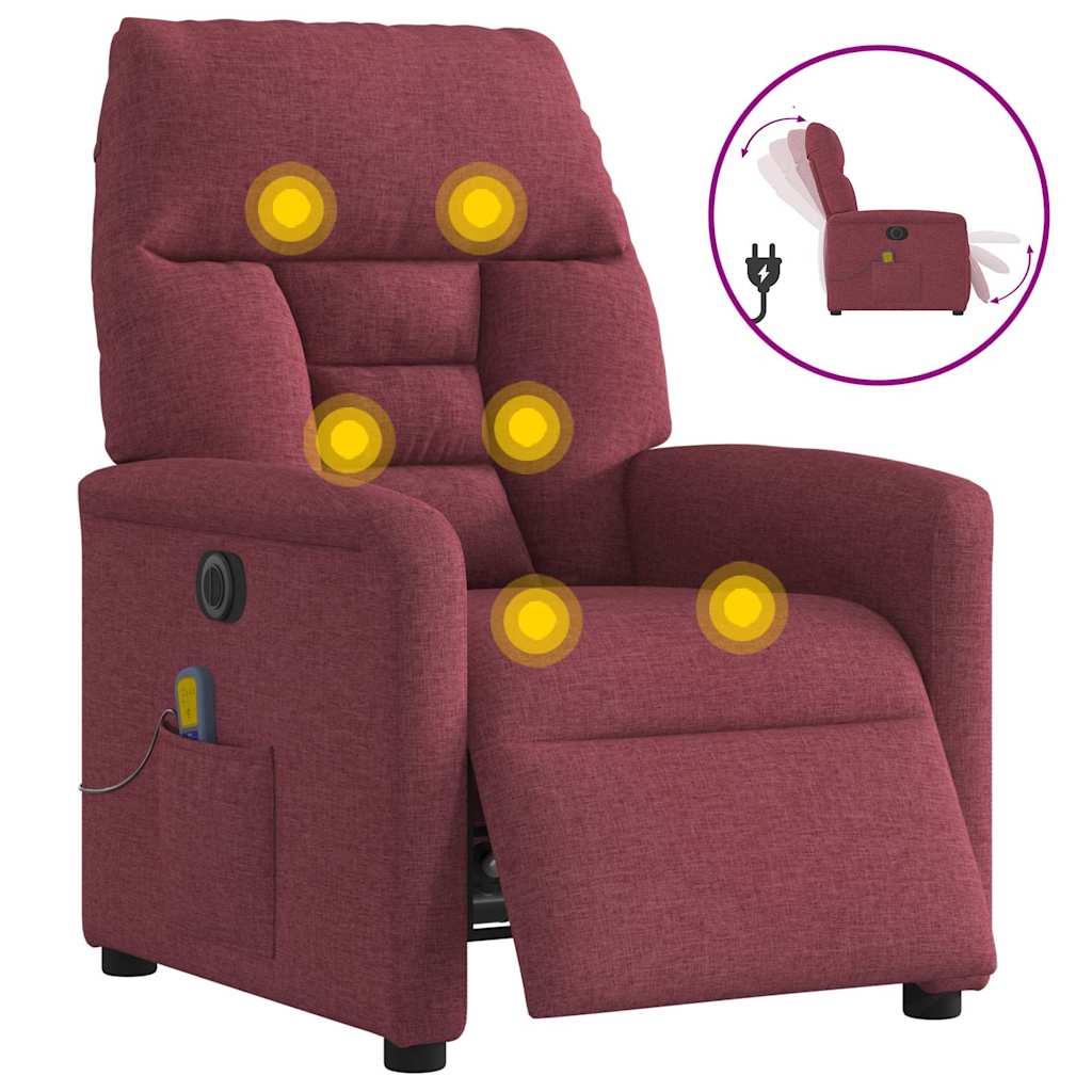 vidaXL Massagesessel Elektrisch Weinrot Stoff