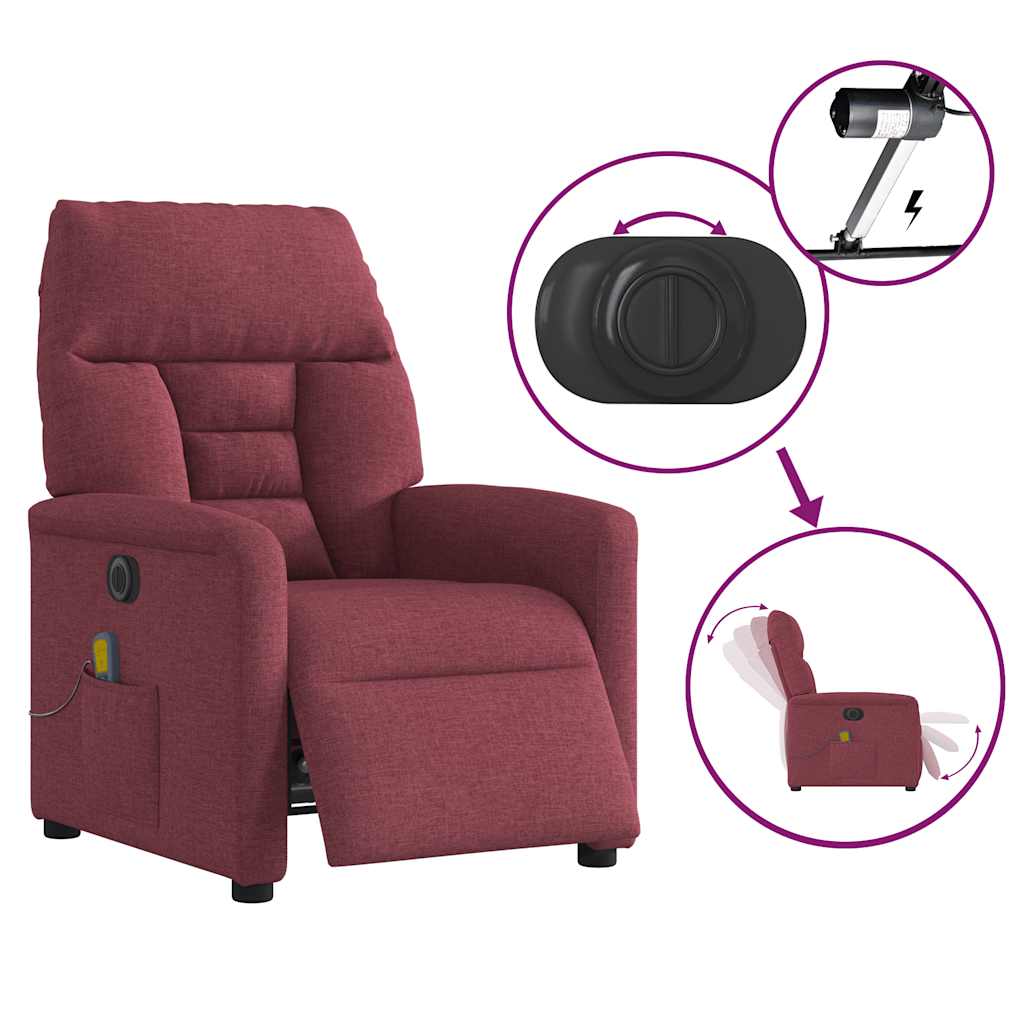 vidaXL Massagesessel Elektrisch Weinrot Stoff