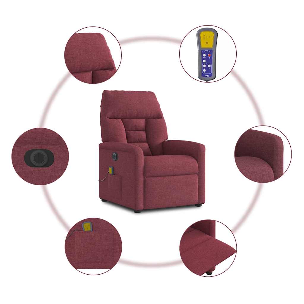 vidaXL Massagesessel Elektrisch Weinrot Stoff