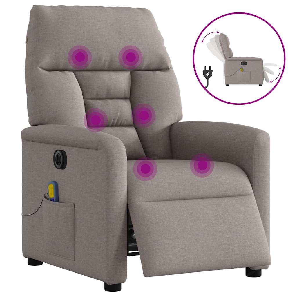 vidaXL Fauteuil de massage électrique en tissu taupe