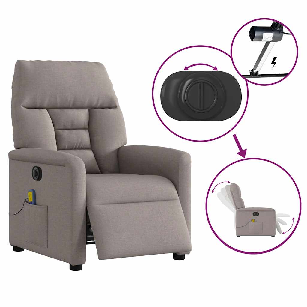 vidaXL Fauteuil de massage électrique en tissu taupe