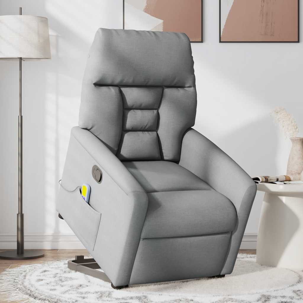 vidaXL Massagesessel mit Aufstehhilfe Hellgrau Stoff