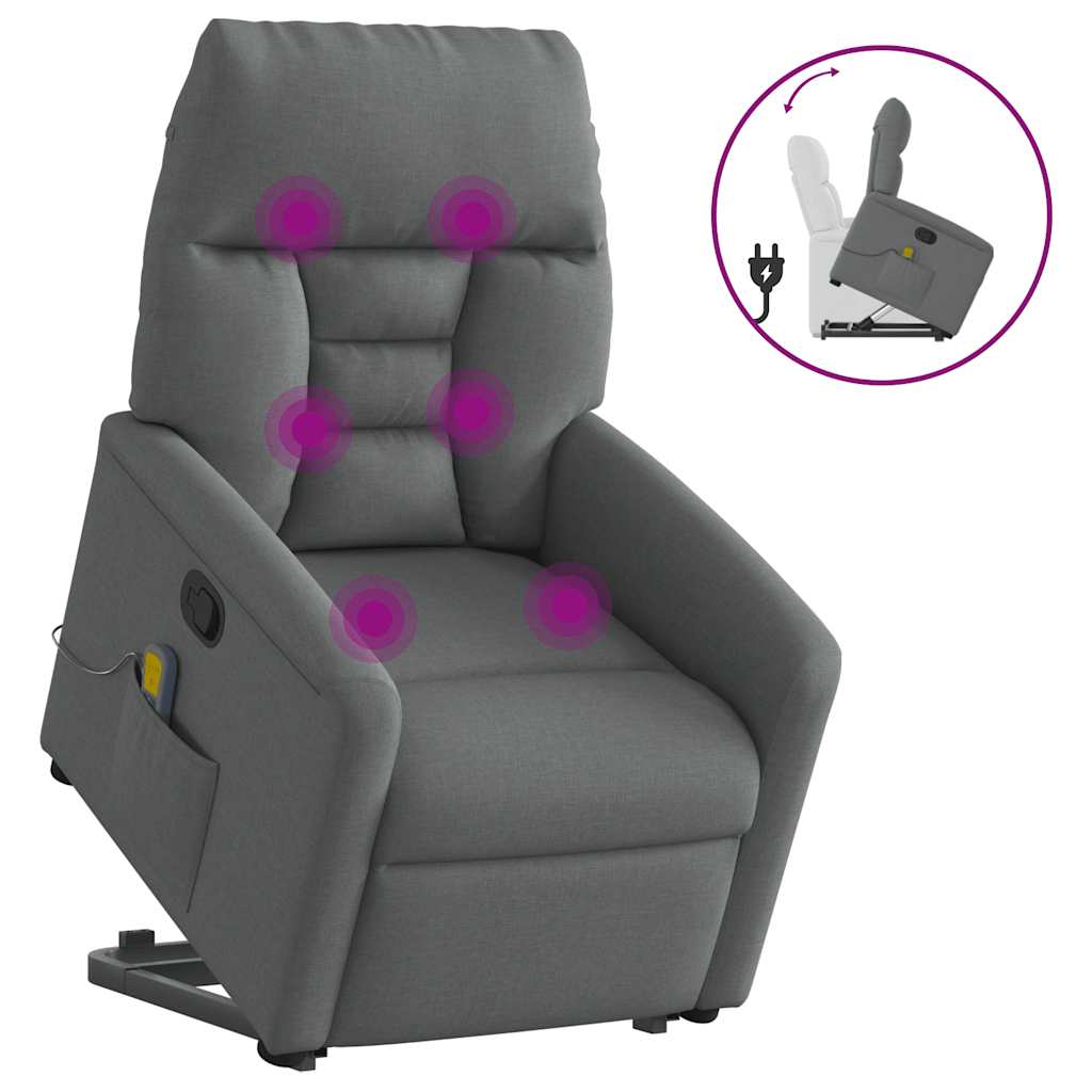 vidaXL Massagesessel mit Aufstehhilfe Dunkelgrau Stoff