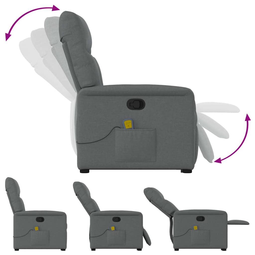 vidaXL Massagesessel mit Aufstehhilfe Dunkelgrau Stoff