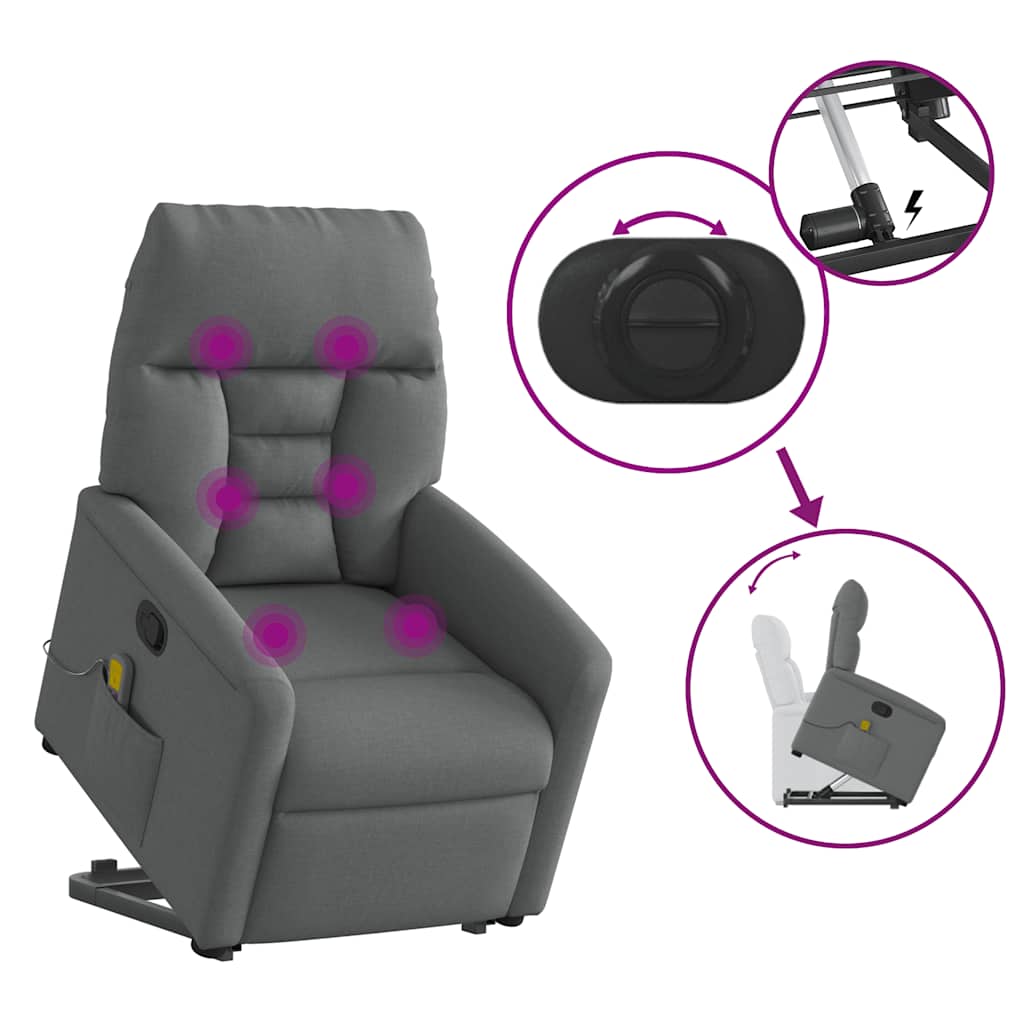 vidaXL Massagesessel mit Aufstehhilfe Dunkelgrau Stoff