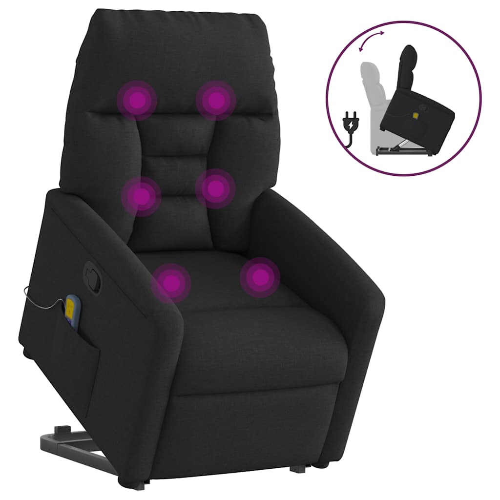 vidaXL Massagesessel mit Aufstehhilfe Schwarz Stoff