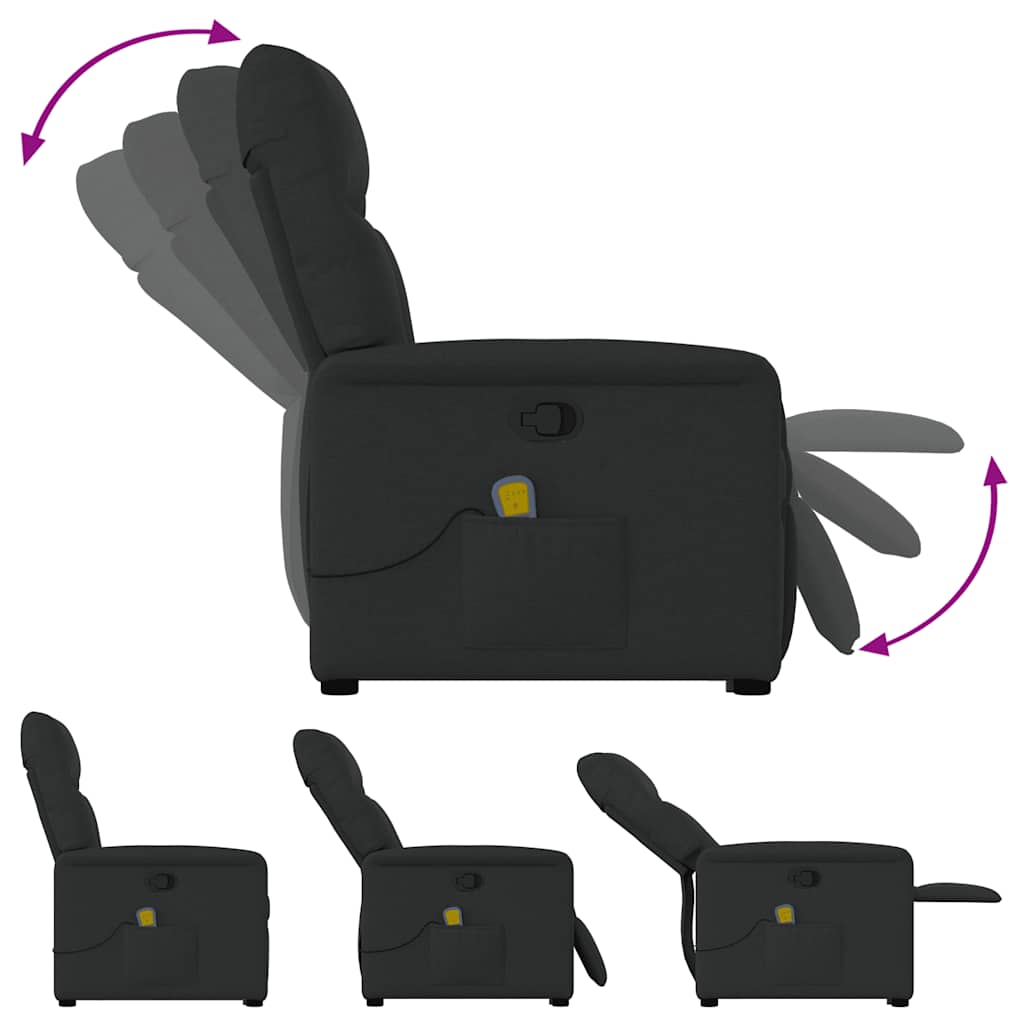 vidaXL Massagesessel mit Aufstehhilfe Schwarz Stoff