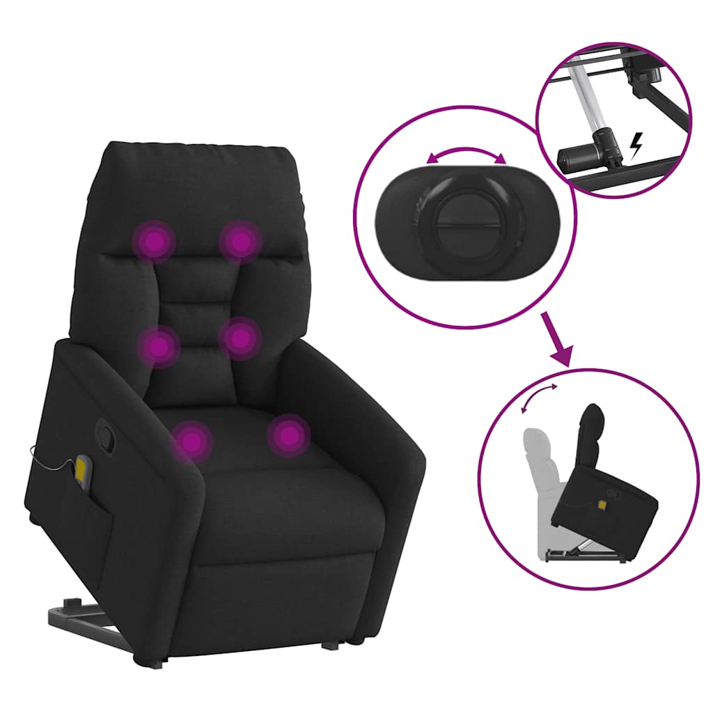 vidaXL Massagesessel mit Aufstehhilfe Schwarz Stoff