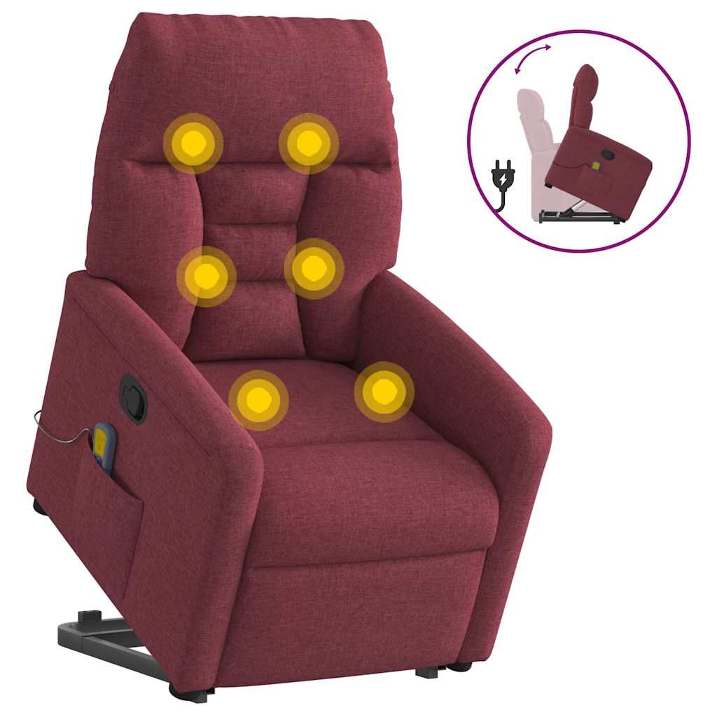 vidaXL Massagesessel mit Aufstehhilfe Weinrot Stoff