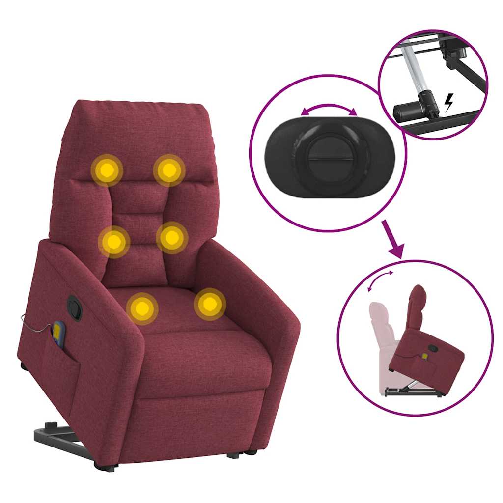vidaXL Massagesessel mit Aufstehhilfe Weinrot Stoff