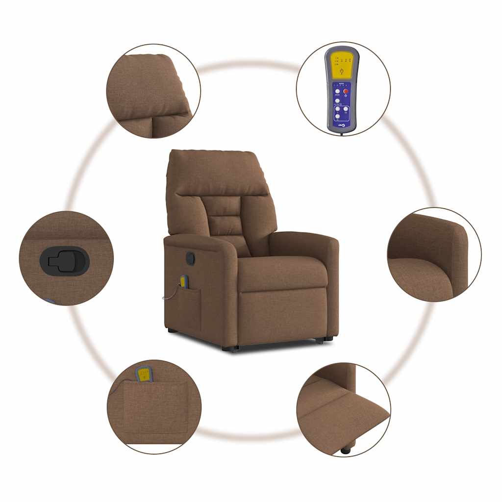 vidaXL Massagesessel mit Aufstehhilfe Braun Stoff