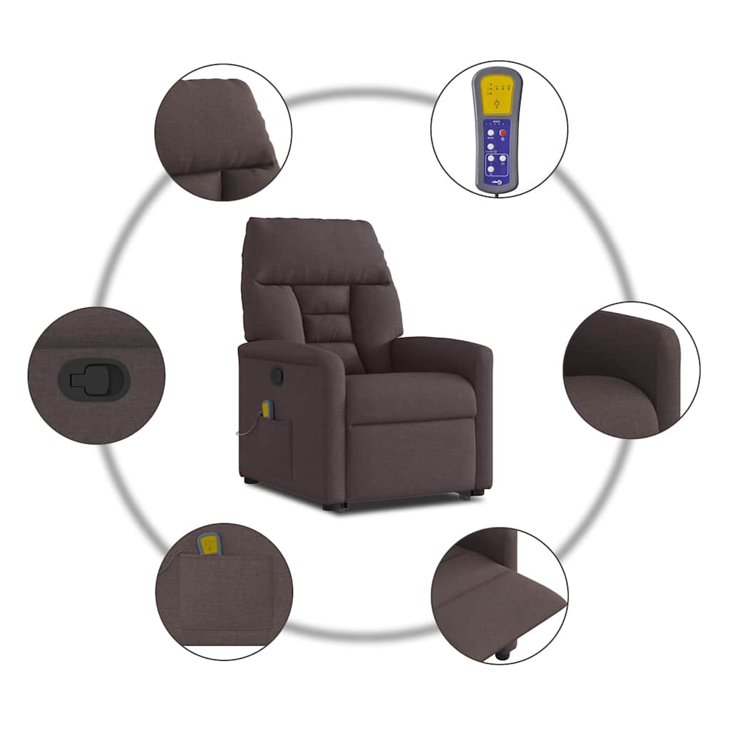 vidaXL Massagesessel mit Aufstehhilfe Dunkelbraun Stoff