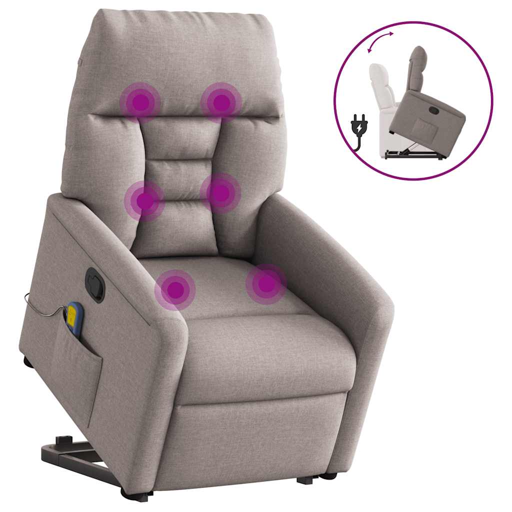vidaXL Massagesessel mit Aufstehhilfe Taupe Stoff