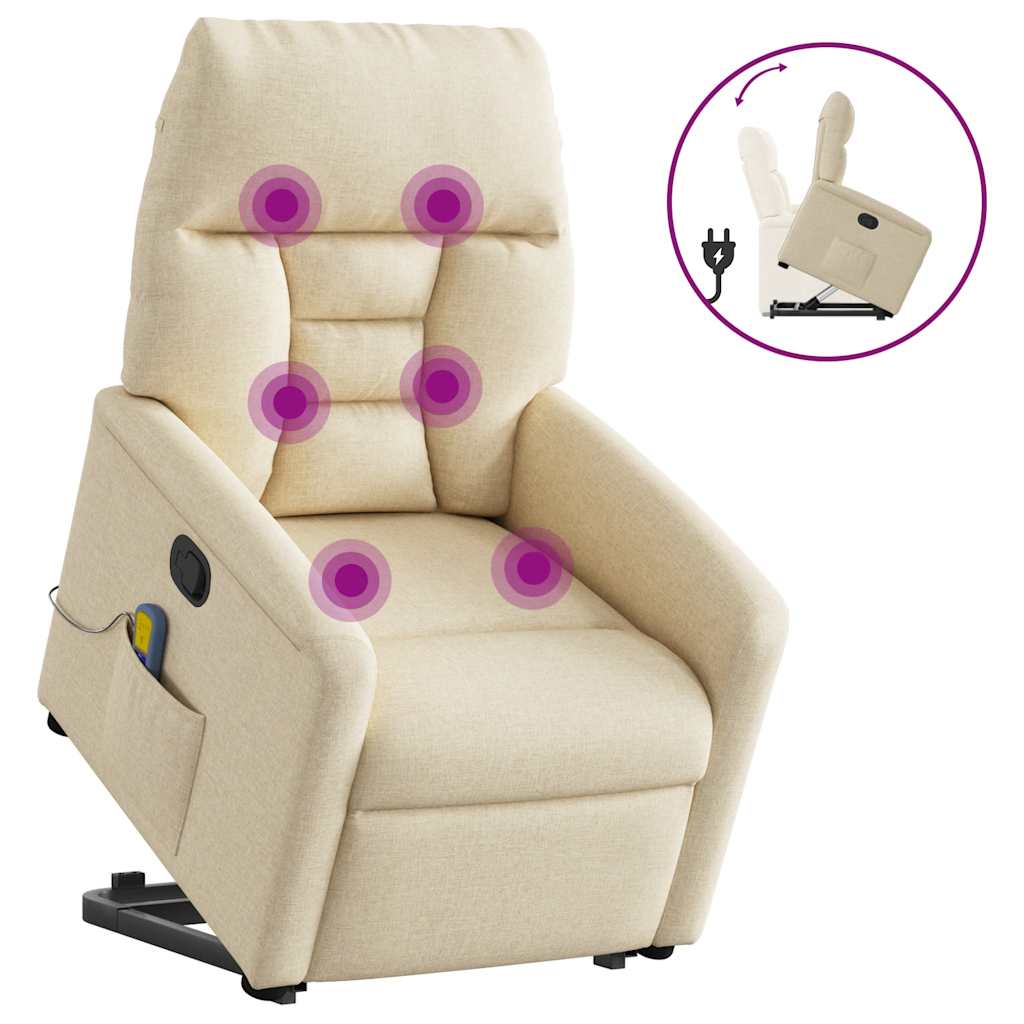 vidaXL Massagesessel mit Aufstehhilfe Creme Stoff