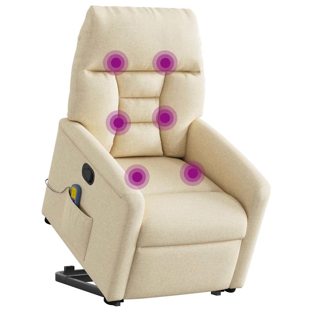 vidaXL Massagesessel mit Aufstehhilfe Creme Stoff