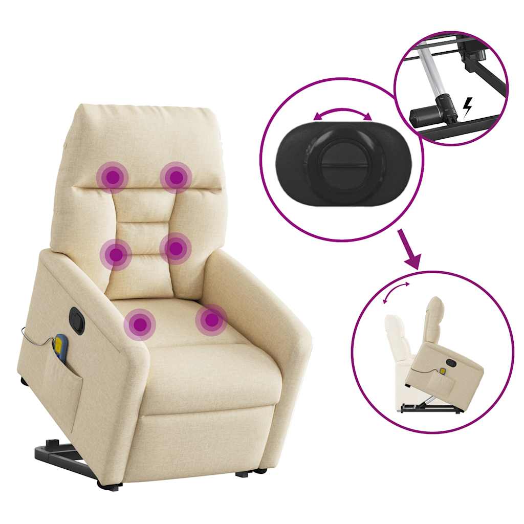vidaXL Massagesessel mit Aufstehhilfe Creme Stoff