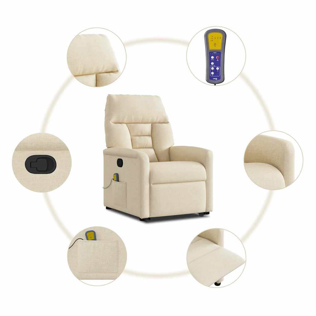 vidaXL Massagesessel mit Aufstehhilfe Creme Stoff
