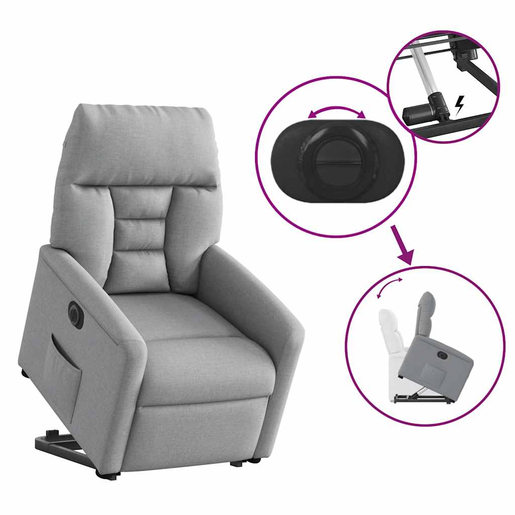 vidaXL Relaxsessel mit Aufstehhilfe Elektrisch Hellgrau Stoff