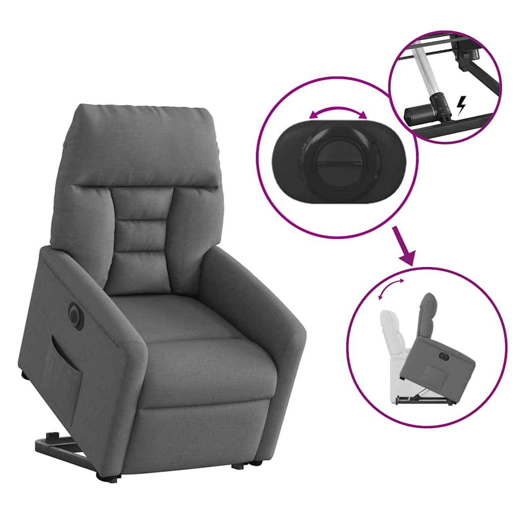 vidaXL Relaxsessel mit Aufstehhilfe Elektrisch Dunkelgrau Stoff