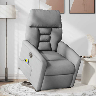 vidaXL Elektrischer Massagesessel mit Aufstehhilfe Hellgrau Stoff