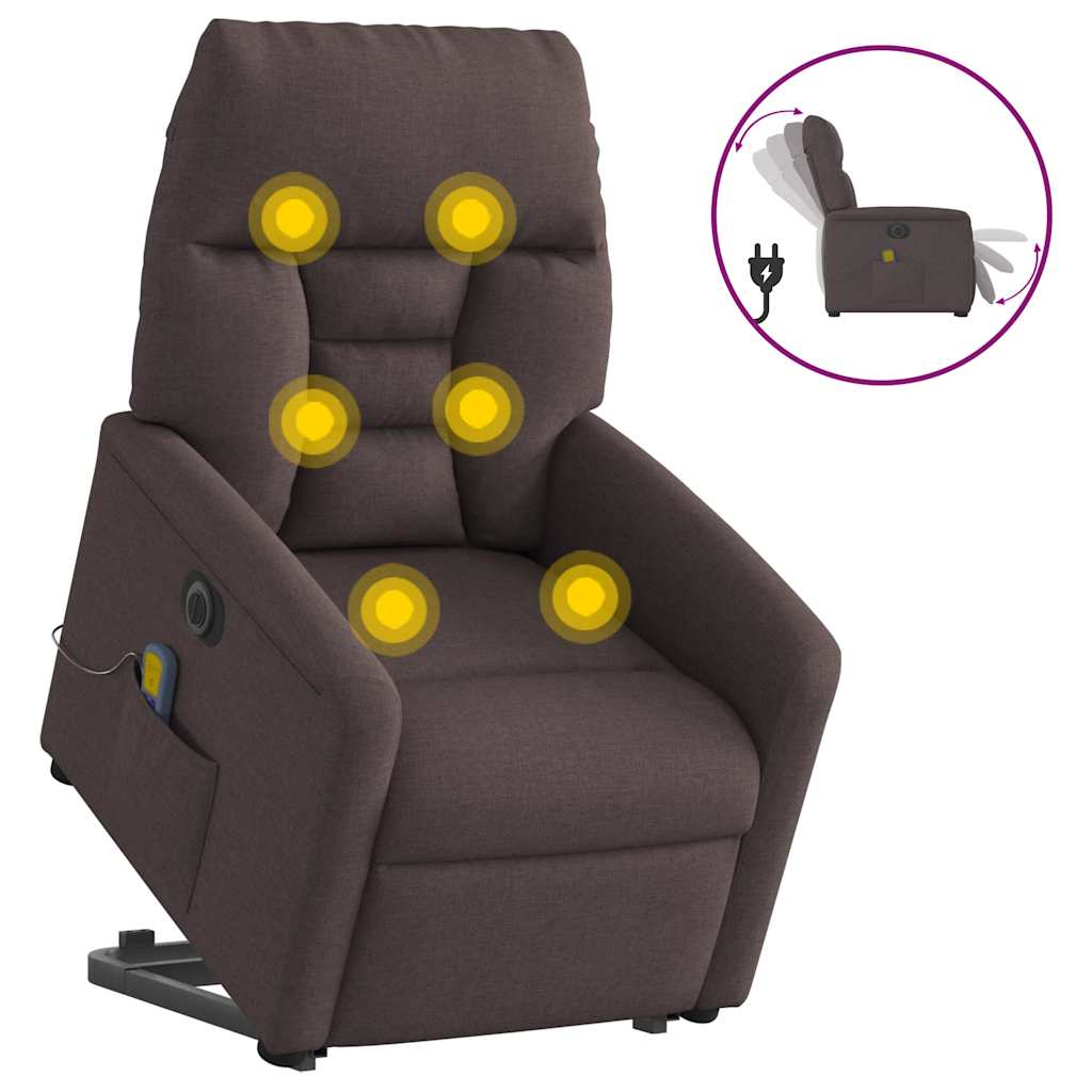 vidaXL Fauteuil de massage électrique releveur tissu marron foncé