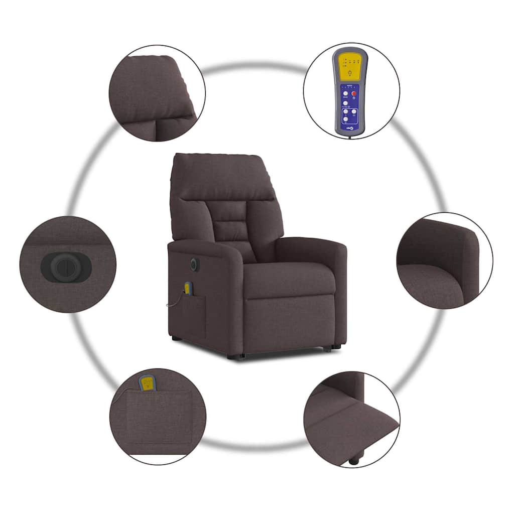 vidaXL Fauteuil de massage électrique releveur tissu marron foncé