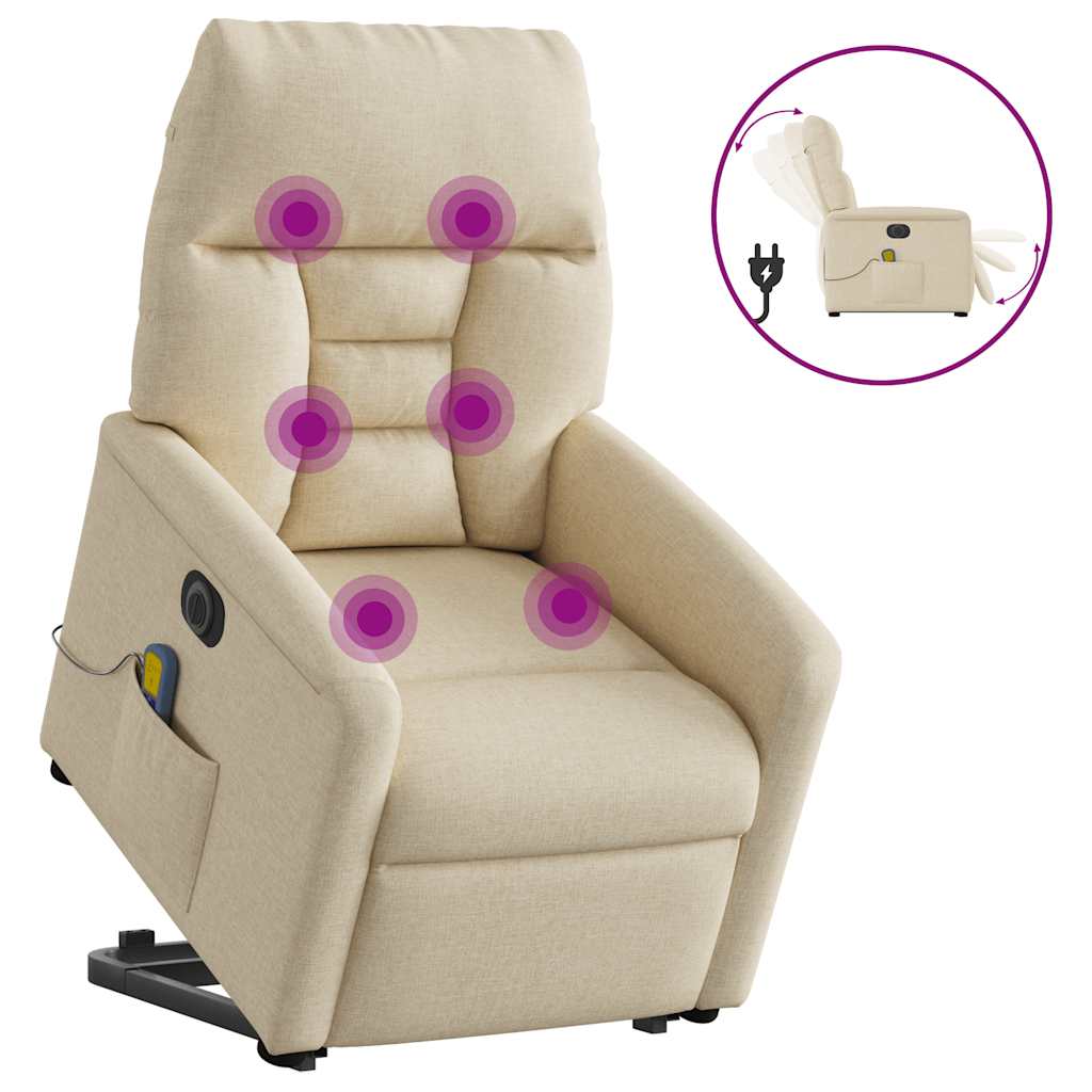 vidaXL Elektrischer Massagesessel mit Aufstehhilfe Creme Stoff
