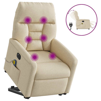 vidaXL Elektrischer Massagesessel mit Aufstehhilfe Creme Stoff