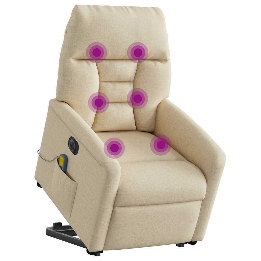 vidaXL Elektrischer Massagesessel mit Aufstehhilfe Creme Stoff