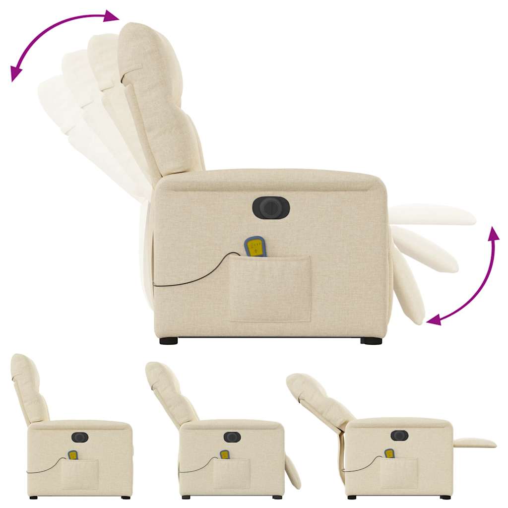 vidaXL Elektrischer Massagesessel mit Aufstehhilfe Creme Stoff