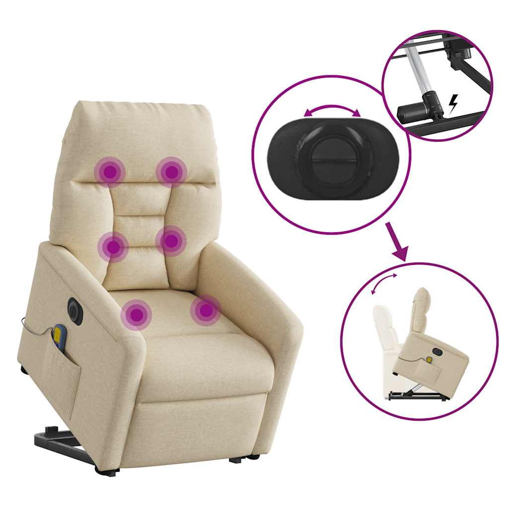 vidaXL Elektrischer Massagesessel mit Aufstehhilfe Creme Stoff