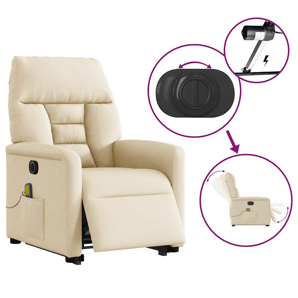 vidaXL Elektrischer Massagesessel mit Aufstehhilfe Creme Stoff