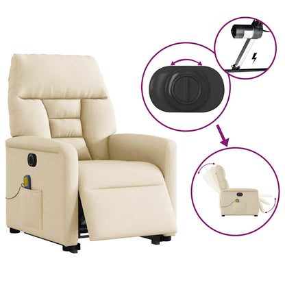 vidaXL Elektrischer Massagesessel mit Aufstehhilfe Creme Stoff