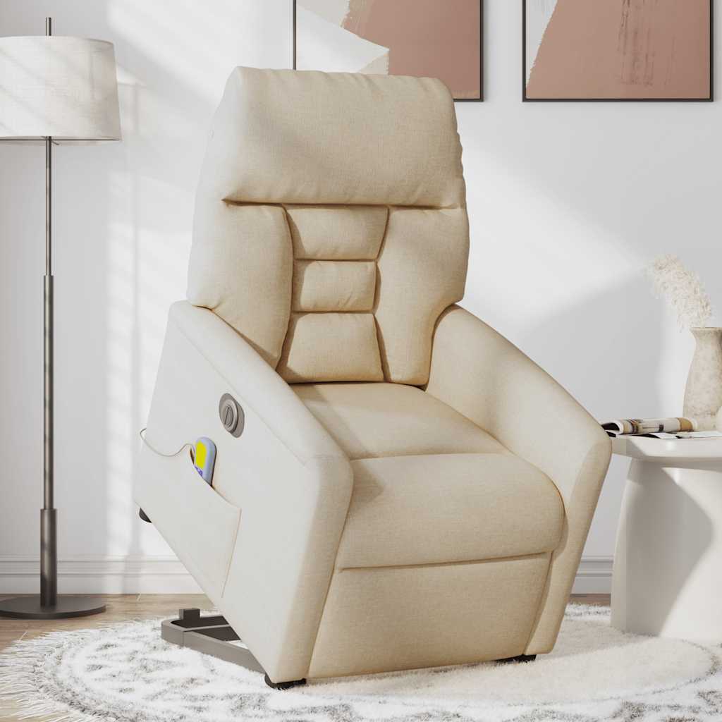 vidaXL Elektrischer Massagesessel mit Aufstehhilfe Creme Stoff