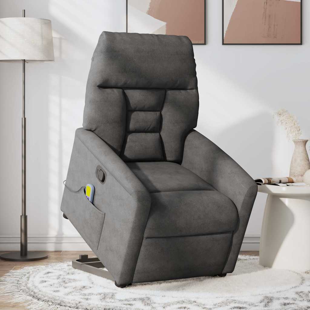 vidaXL Fauteuil de massage releveur gris foncé en tissu microfibre