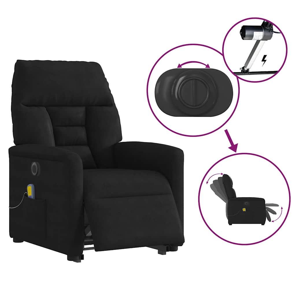 vidaXL Massagesessel Aufstehhilfe Elektrisch Schwarz Mikrofasergewebe