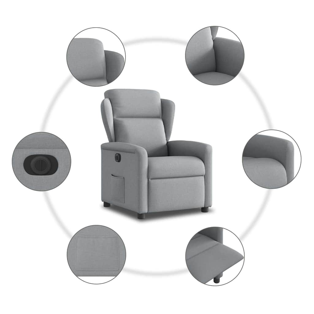 vidaXL Fauteuil relax électrique Gris clair Tissu