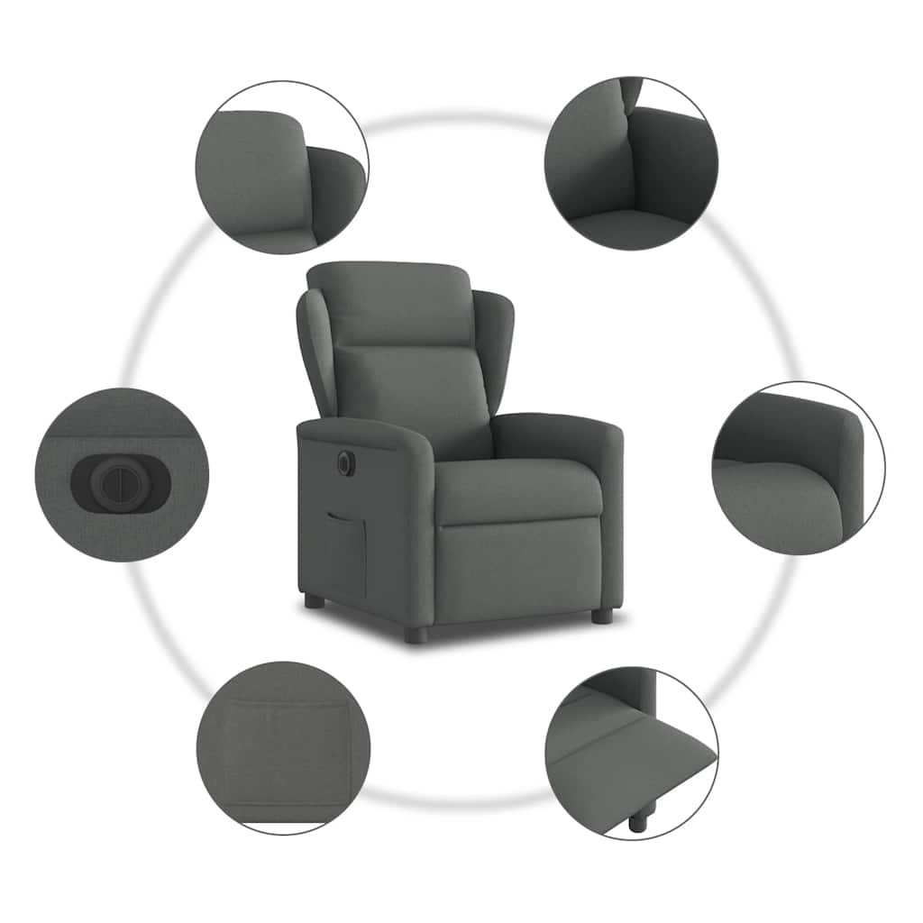 vidaXL Fauteuil relax électrique en tissu gris foncé