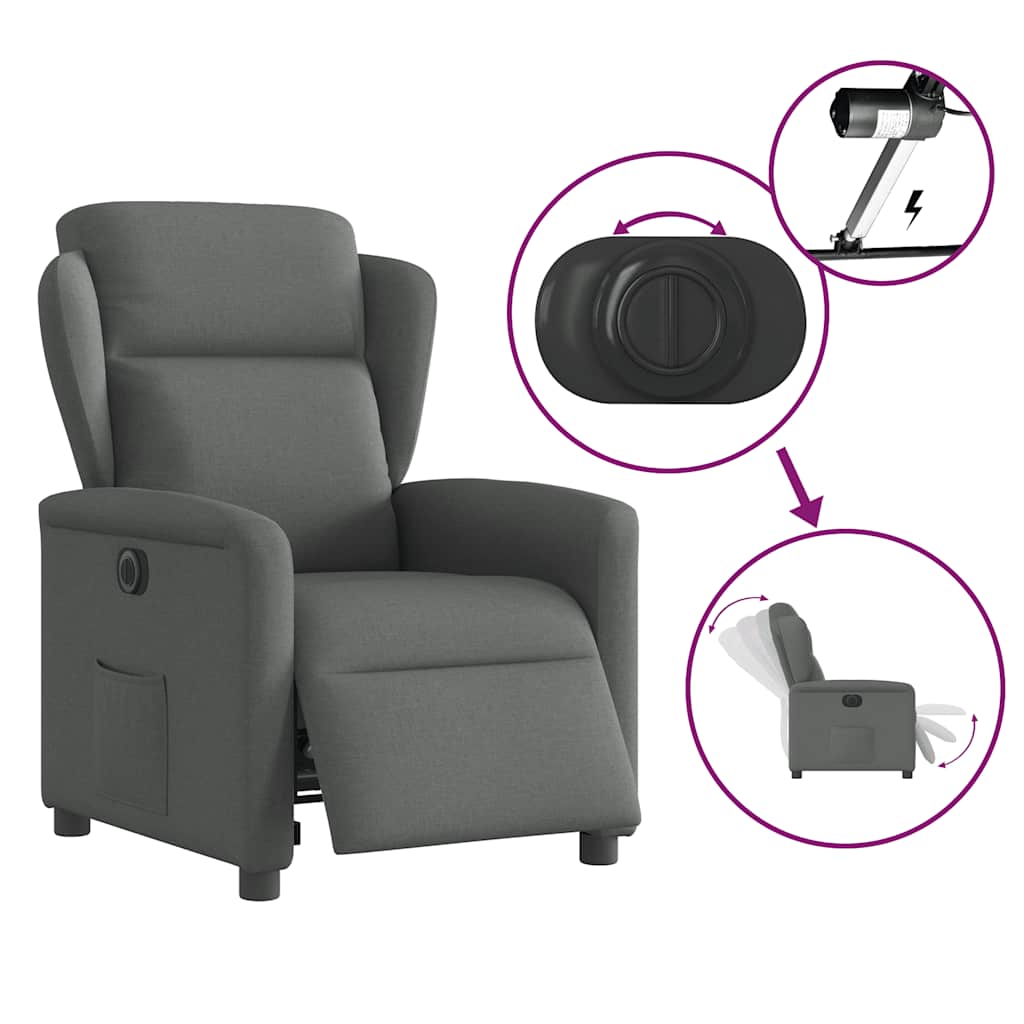 vidaXL Fauteuil relax électrique en tissu gris foncé